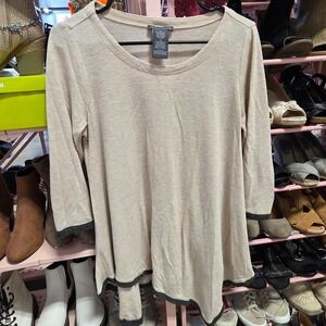 Chelsea Theodore Women's M Beige Heathered 3/4 Sleeve Tunic Top